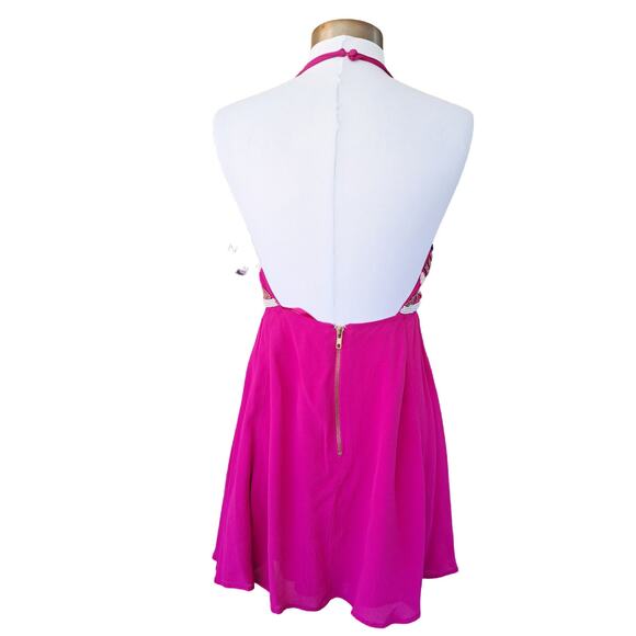 New Revolve NBD Naven Twins Halter Mini Dress Small Pink Beaded Backless Party - Picture 3 of 11